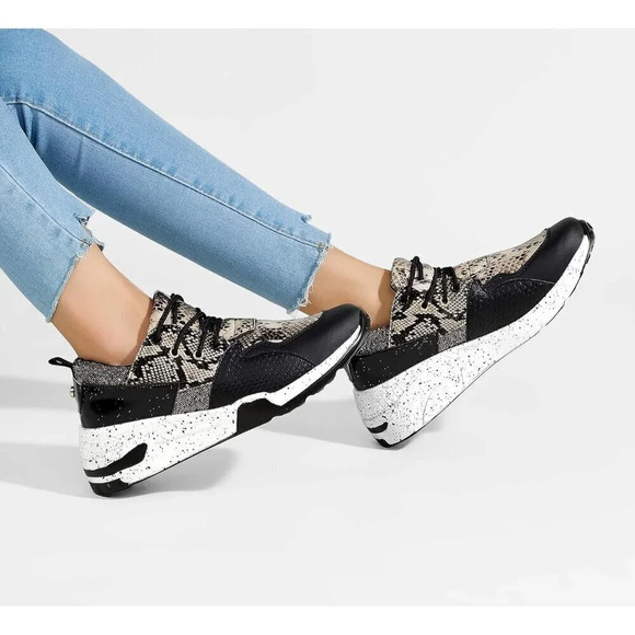 Women's Black  High Heel Wedge Sneakers Fashion Cliff Platform Retro Shoes - Picture 9 of 9